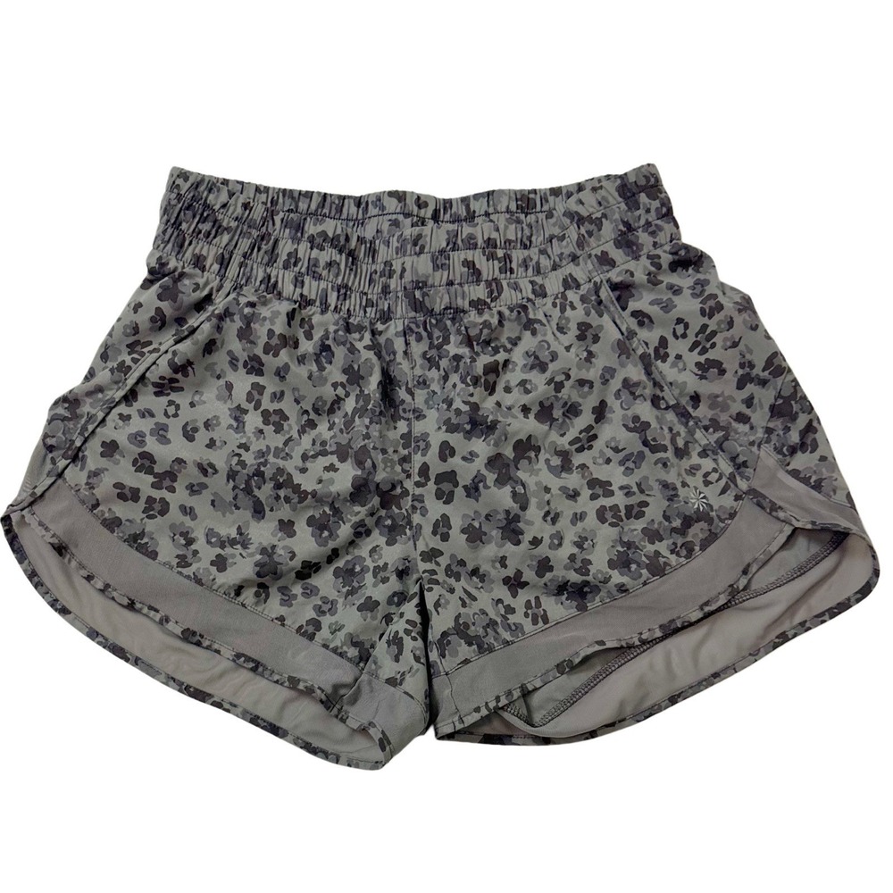 Athleta Women's Mesh Racer Run Shorts Gray Leopard Print Women's Sz XS